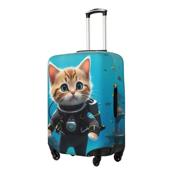 Logiee Underwater Diving Cat Print Travel Luggage Cover,Suitcase Protector, Washable Elastic Suitcase Baggage Cover,Closure for Wheeled Suitcase Fit 18-32 Inch Luggage-Small