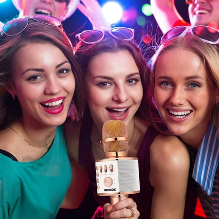 BONAOK Wireless Bluetooth Karaoke Microphone, Portable Handheld Mic Speaker Machine for Home Party Birthday All Smartphones (Q37 Rose Gold)