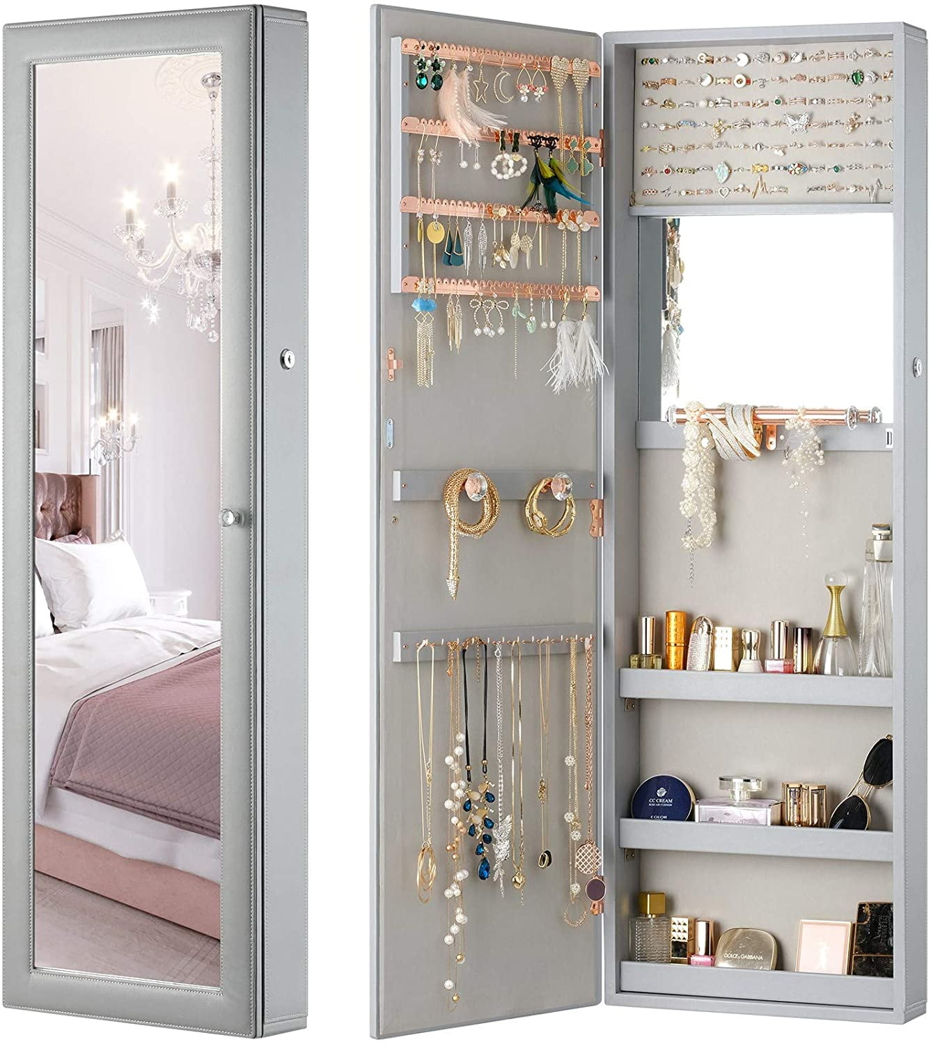 LUXFURNI Jewelry Armoire Organizer, Wall/ Door Mounted with