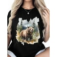 thumbnail image 5 of Women's T-Shirt Forest Animal Nature Bear Short Sleeve Casual Tee Classic Crew Neck T Shirt for Women Black, 4XL, 5 of 7