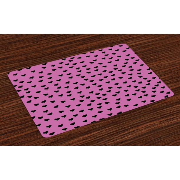 Hot Pink Placemats Set of 4 Valentine's Day Inspired Black Mini Hearts