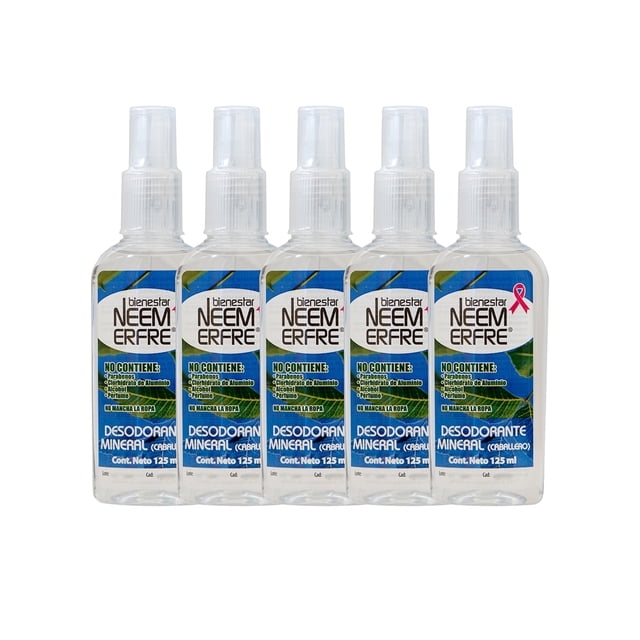 Desodorante MINERAL bienestar NEEM ERFRE PAQUETE de 5 envase de 125 ml c/u