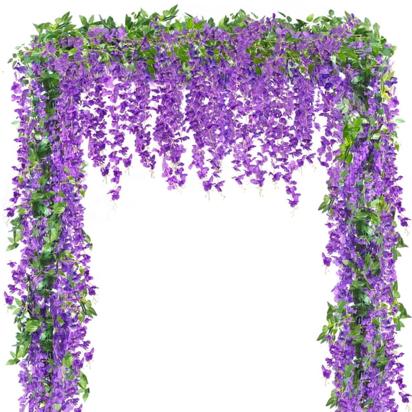 Guirnalda de flores artificiales con glicinas, 6 unidades, 10,8 m, para bodas