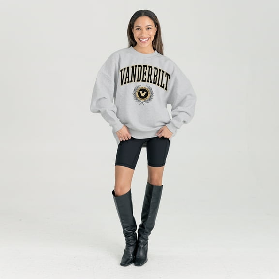 Women's Gameday Couture Ash Vanderbilt Commodores Oversized Tradition Refined Premium Fleece Sweatshirt