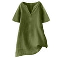 thumbnail image 2 of Sudadera corta,Blusa informal de verano para mujer, con cuello en V, manga corta, mezcla de algodón y lino, ideal para el hogar, sopatenor, 2 of 6