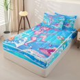 thumbnail image 2 of Castle Fairy Cute Cartoon Summer Surf Girl Zipper Twin Comforter Sets with Fitted Sheet and 2 Pillowcases,Shark Palm Bubble Kids Beach Art Zipper Bedding Set,Bright Cyan,Reversible,4-Piece, 2 of 6