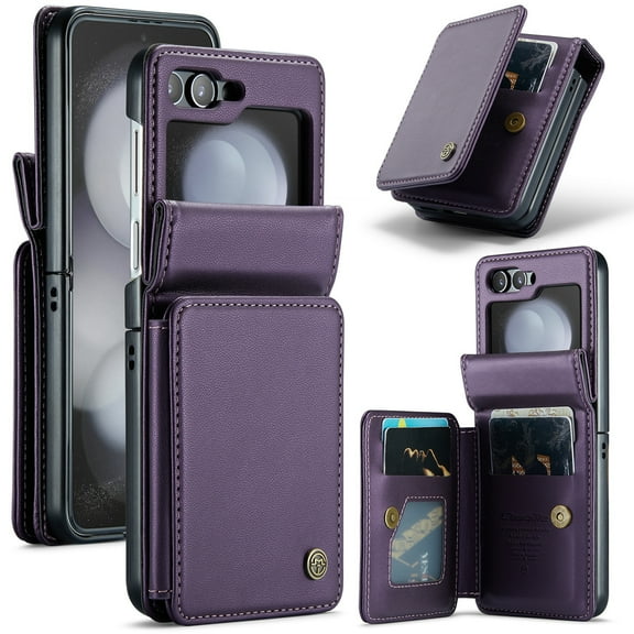 Decase for Samsung Galaxy Z Flip3 Wallet Case,Premium PU Leather with RFID Blocking Credit Card Slots Pocket,Minimalist Shockproof Protective Phone Cover,Design for Samsung Z Flip 3 3G,Purple