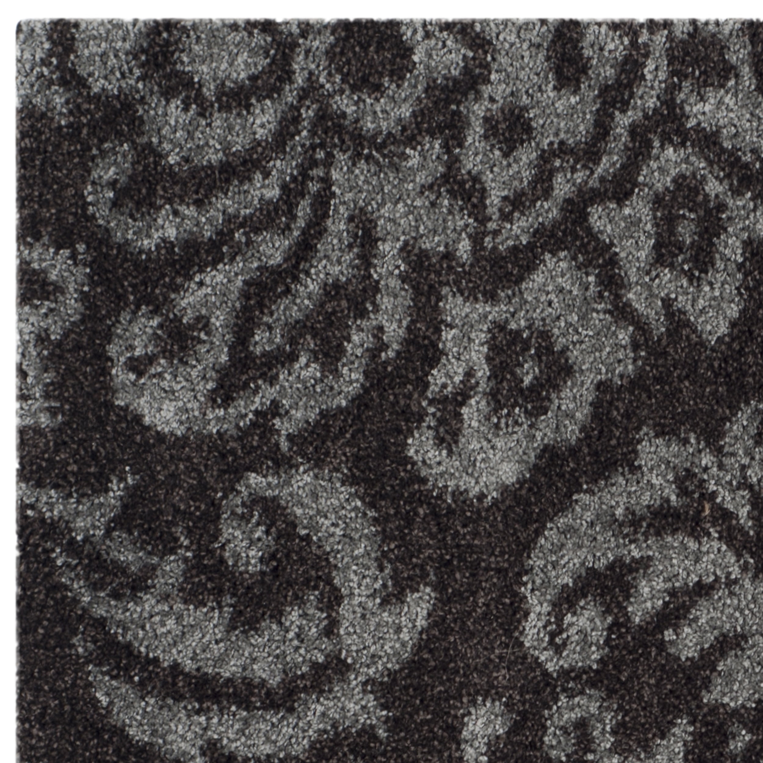 SAFAVIEH Florida Desmond Damask Plush Shag Area Rug, Dark Brown/Smoke, 5' x 5' Square