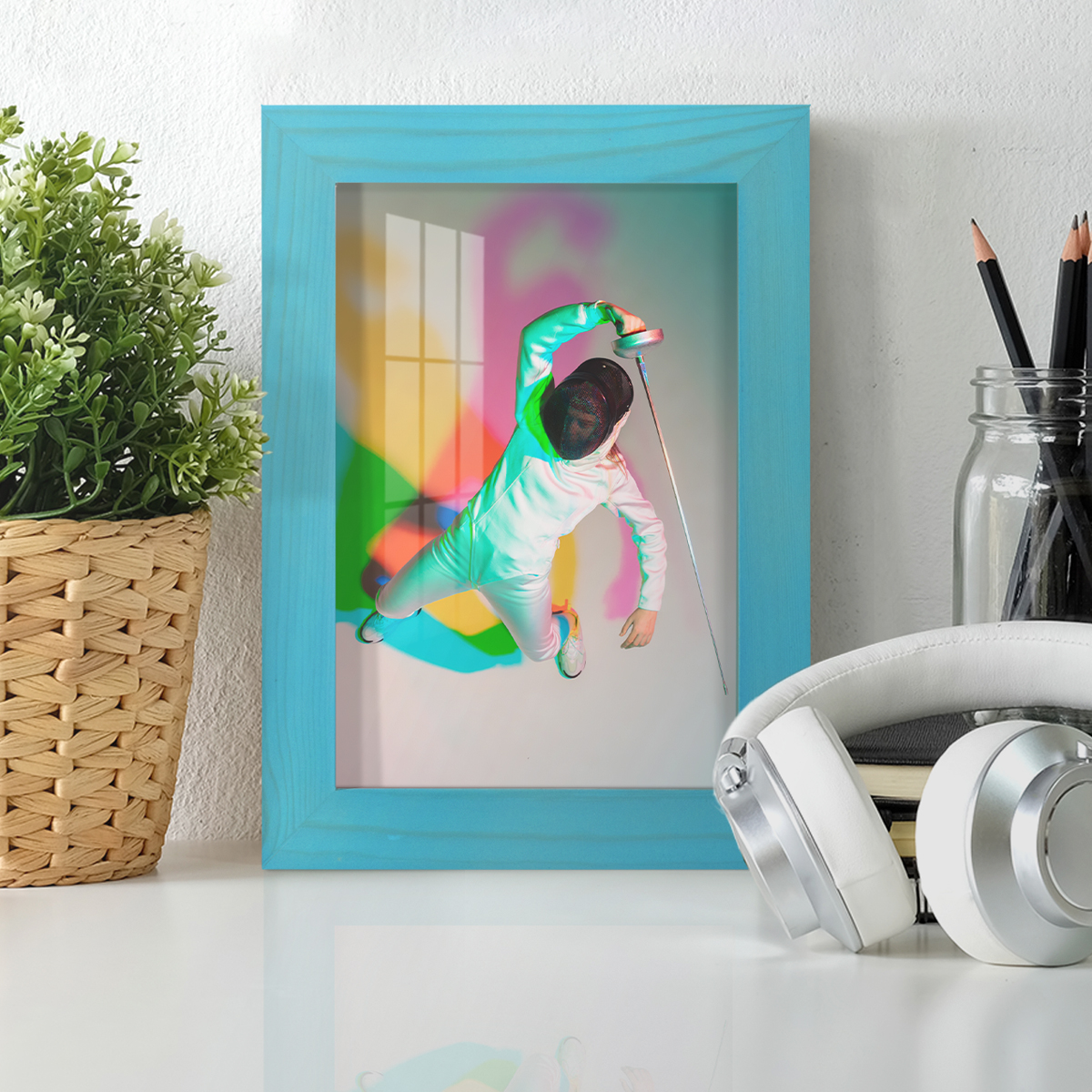 5x7 Wood Grain Picture Frame - Cyan