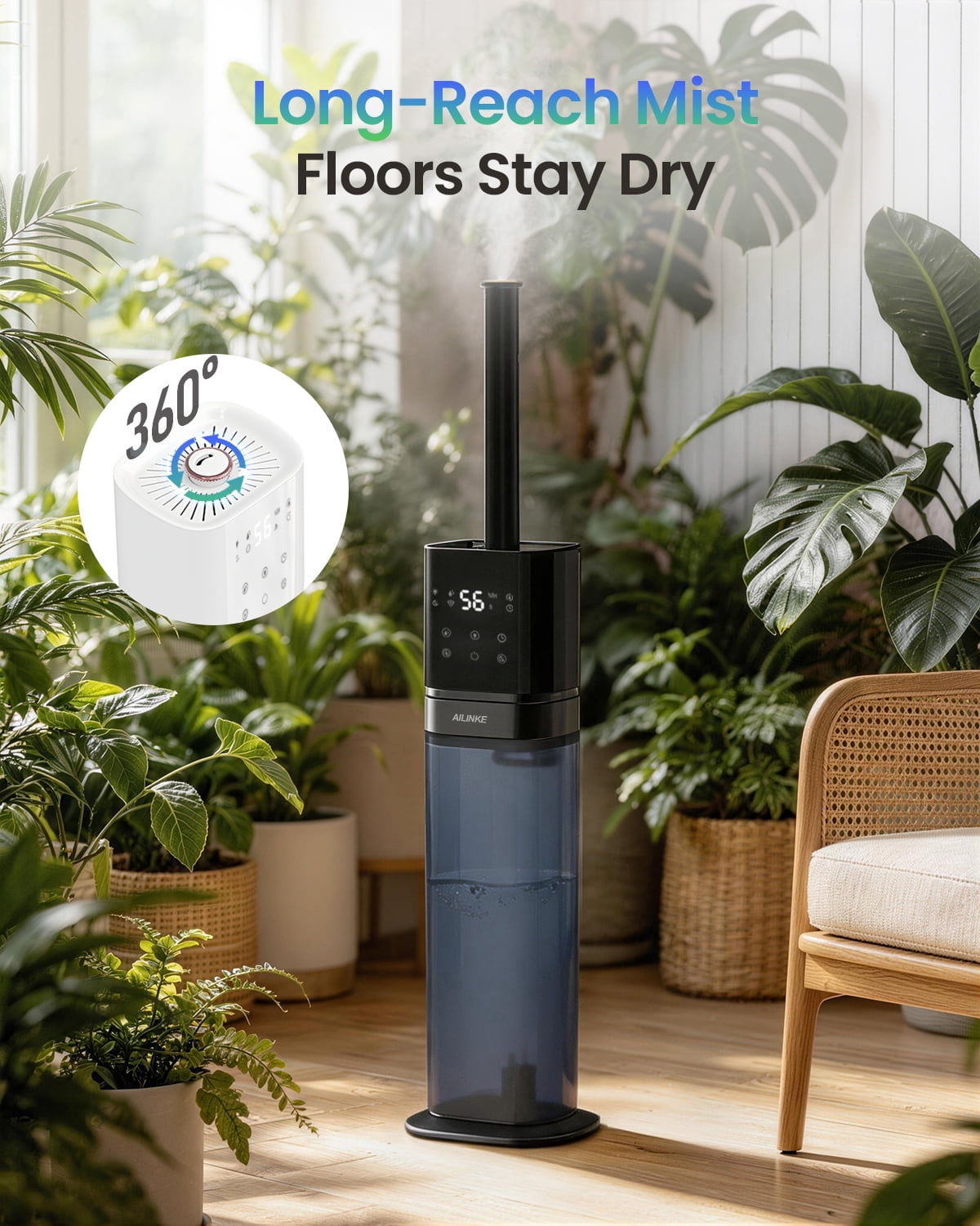 Smart Humidifier Large Room, 2.1Gal/8L Humidifiers for Bedroom with Extended Tube&Night Light, Whole House Cool Mist, Dark Blue