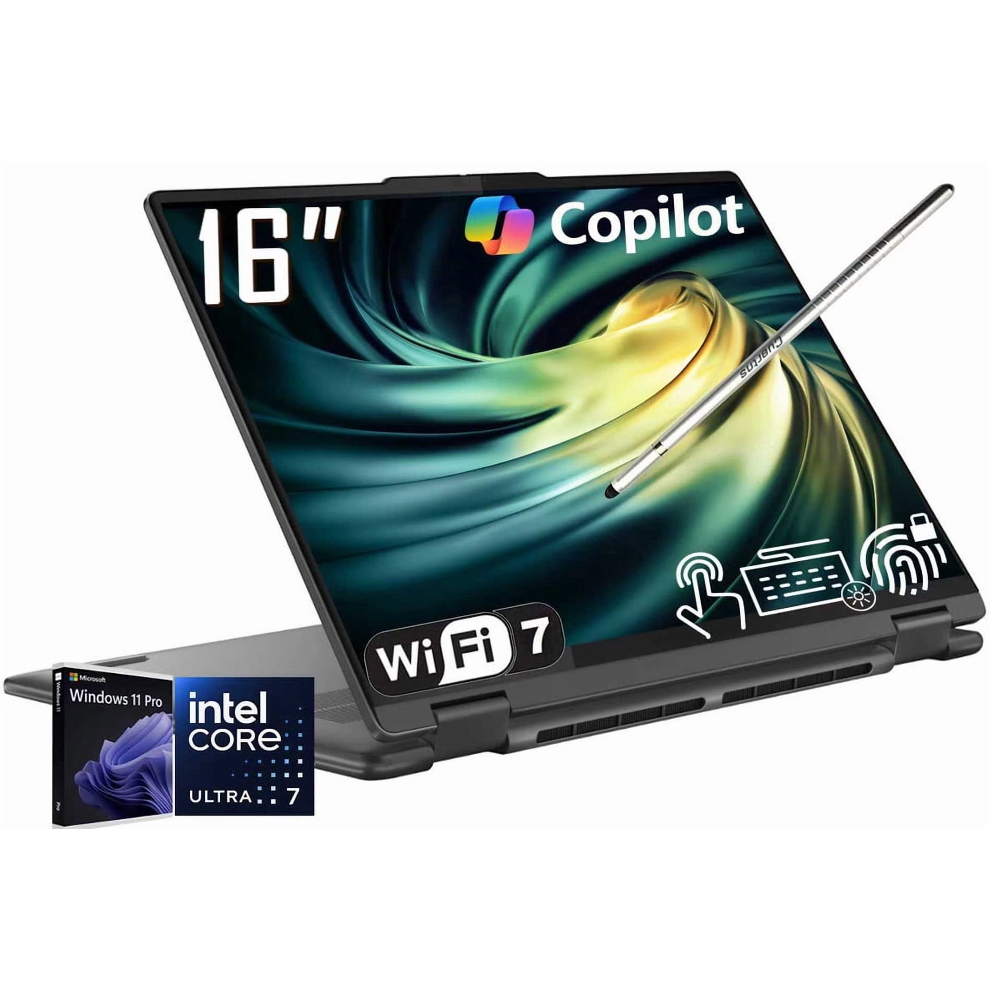 Lenovo Yoga 7i 2-in-1 AI Laptop 16 2K 1920 x 1200 IPS LCD Touchscreen Intel Core Ultra 7 256V WiFi 7 Backlit KB Stylus Pen Win 11 Pro (16GB DDR5 RAM / 2TB SSD)