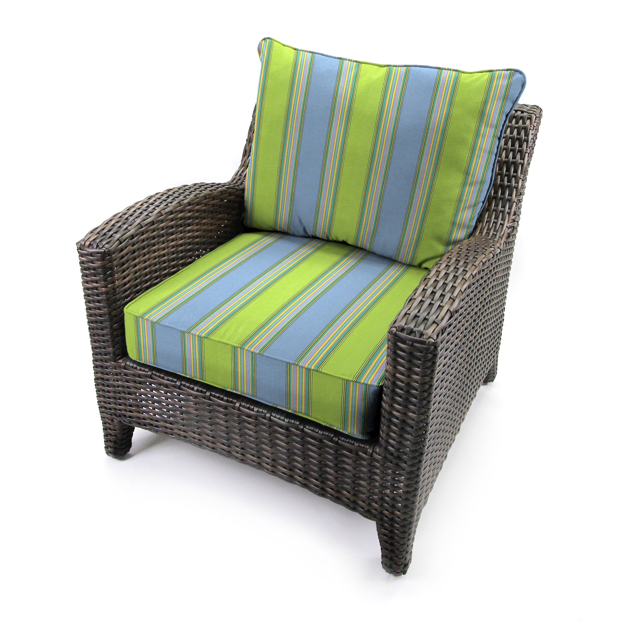 Jordan Manufacturing Sunbrella 46.5" x 24" Bravada Limelight Multicolor Stripe Rectangular Outdoor Deep Seat Chair Cushion Set with Welt
