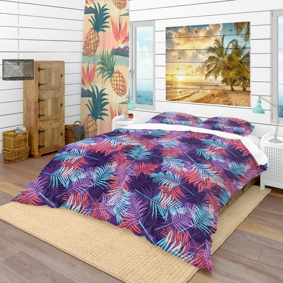 Designart 'Tropical Palm Leaves Pattern' Tropical Duvet Cover Set