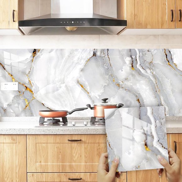 10pcs Marble Tile Stickers 12x12 Modern Peel and Stick Tile Wall Stickers for Kitche Wall Floor Decor