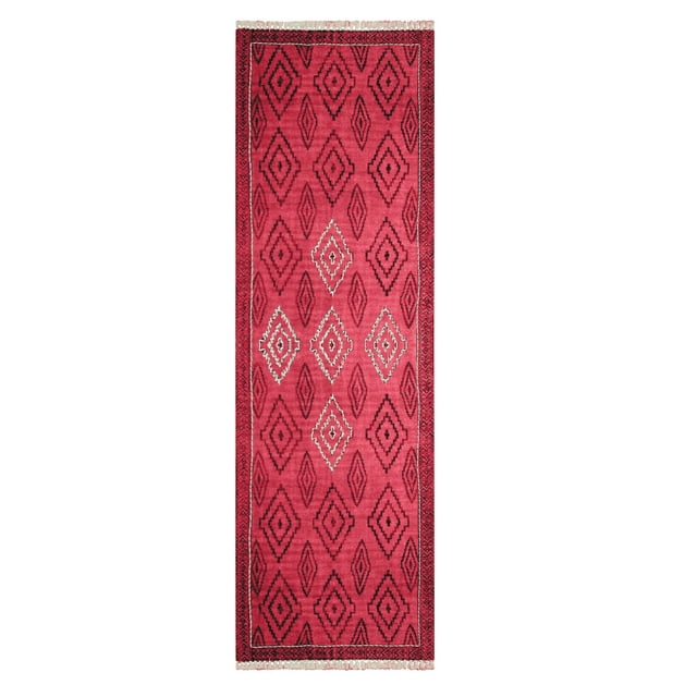 Casavani Hand Block Printed Cotton Dhurrie Red Hallway Runner Rug Kitchen And Stair Runner Rug 6x12 feet
