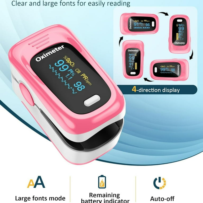 SUWU Pulse Oximeter with Fast & High-precision SpO2 Measurement, Blood Oxygen Saturation & Pulse Rate Monitoring, Rotatable OLED Screen with Large Fonts (Pink)
