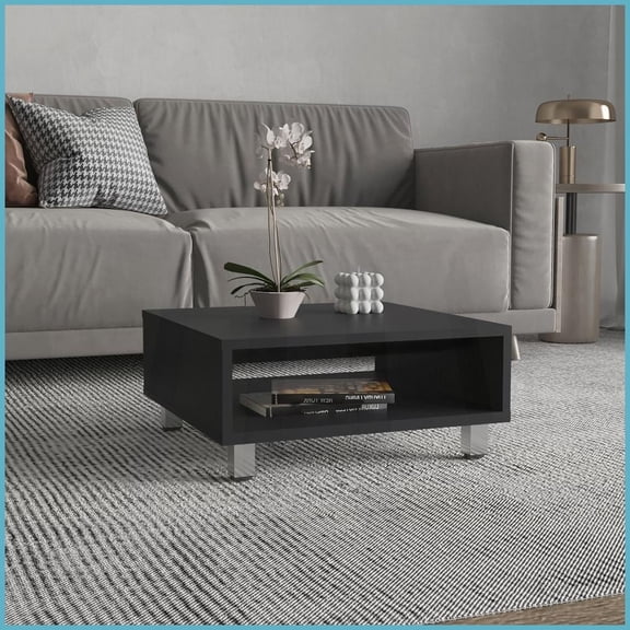 Minimalist Black Square Coffee Table with Open Storage – Space-Saving for Modern Living & Offices