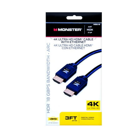 Monster 140053-00 High Speed HDMI Cable, 3'
