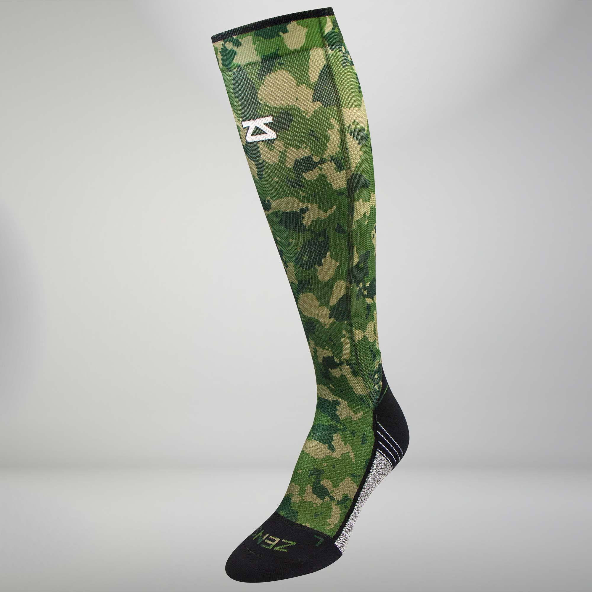 Dress Socks Green Camouflage Print High Knee Hose Hold-Up Stockings 