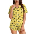 thumbnail image 2 of Wovilon Women's 2-Piece Short Sleeve Button Down Set, Cute Bee Print Casual Summer Matching Shirt and Shorts for Vacation and Daily Wear, 2 of 7