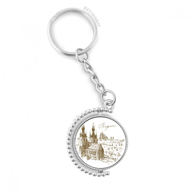 prague square czech republic landmark rotatable keyholder disc accessories chain clip