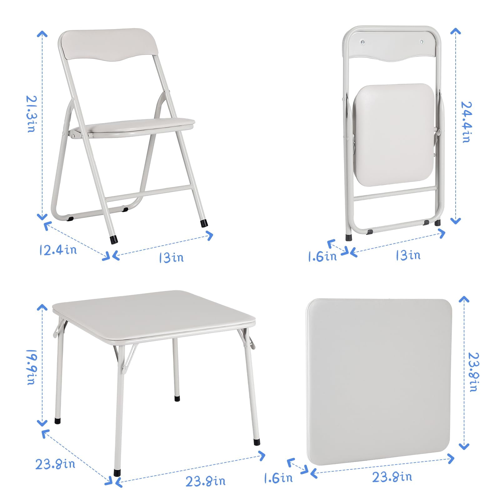 Folding Card Table and Chair Set of 5, Upholstered Foldable Table and Chair Set, Portable Metal Frame Children's Activity Table and Chairs Set for Eating, Reading, Playing, Beige