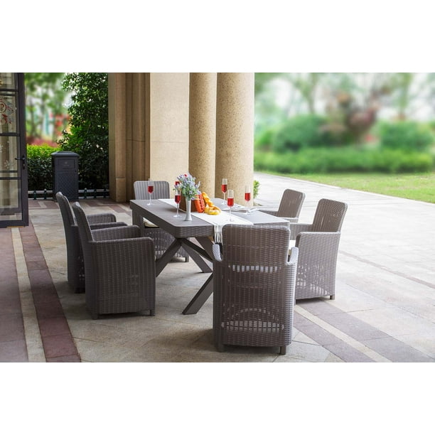 Direct Wicker Outdoor Gray Plastic Dining Set with Beige Cushion