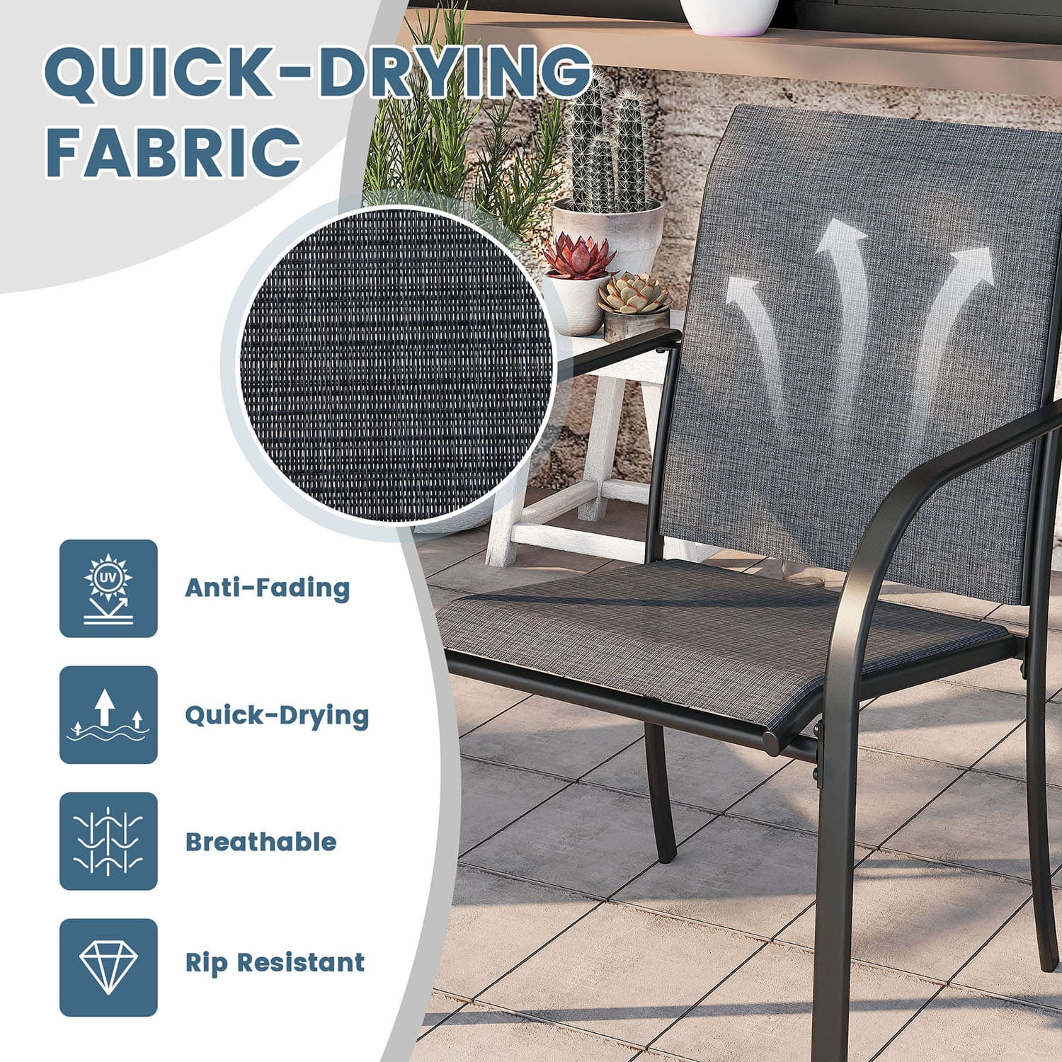 Vicllax 5-Piece Round Outdoor Patio Dining Furniture Set Table and Chair Metal Frame for Porch Deck