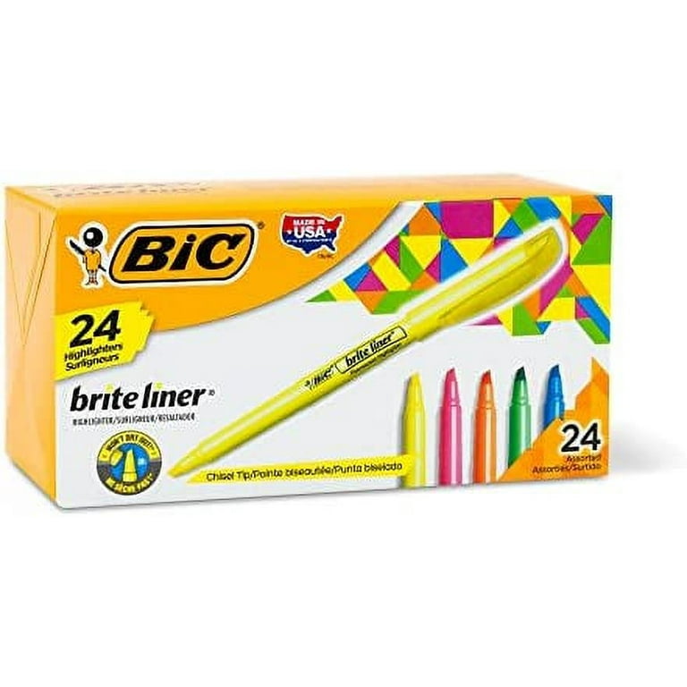 BIC Brite Liner Highlighter, Chisel Tip, Assorted Colors, 24-Count, Chisel  Tip for Broad Highlighting or Fine Underlining 
