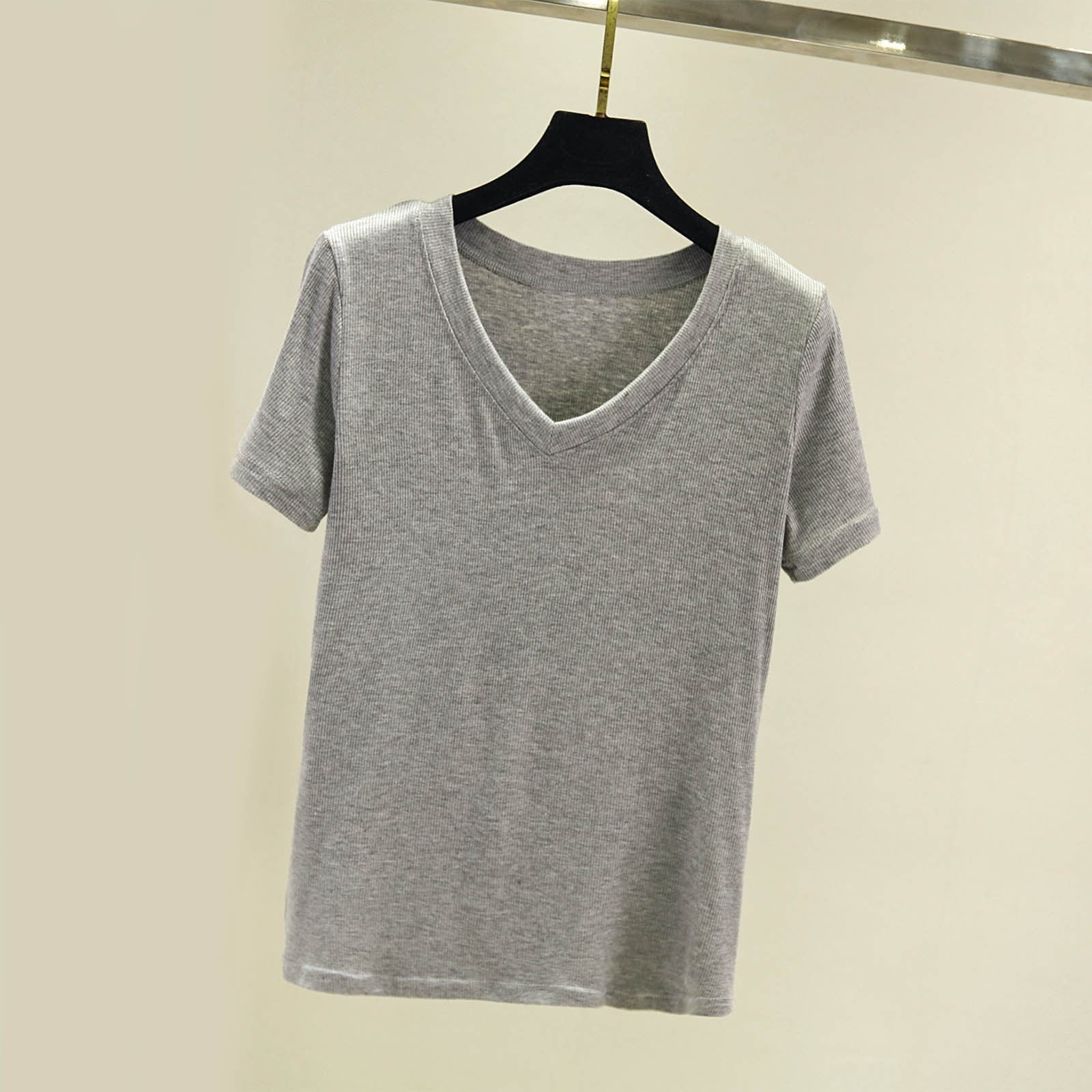 ylioge Cotton T Shirts for Women Short Sleeve V Neck Tees Tops Womens Casual Solid Color Pullover Stretchy Basic Going-Out Loungewear Tshirts Shirt