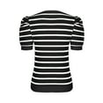 thumbnail image 4 of Women's Striped Print Tops Trendy Short Puff Sleeve Crewneck Color Block T Shirts Casual Summer Slim Fit Blouses, 4 of 5