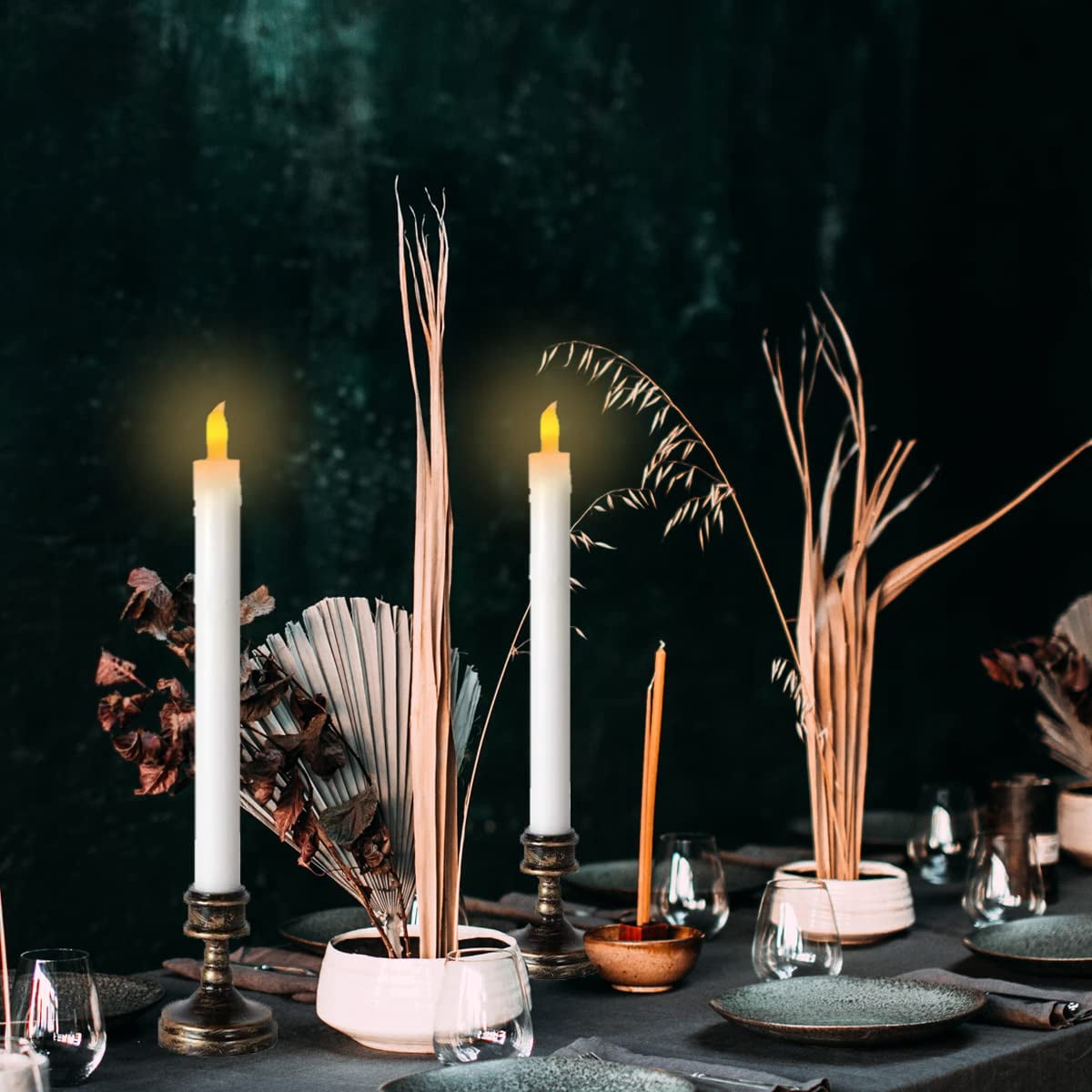 VOS Aurora Friendship Flameless Candles with Aged Brush Bronze Stand - Battery Operated LED Lights for Home Decor, Window, Christmas & Holiday Decorations - Flickering Flameless Candles (4 Pack)