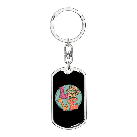 Love Dog Paw  Stainless Steel or 18k Gold Premium Swivel Dog Tag Keychain