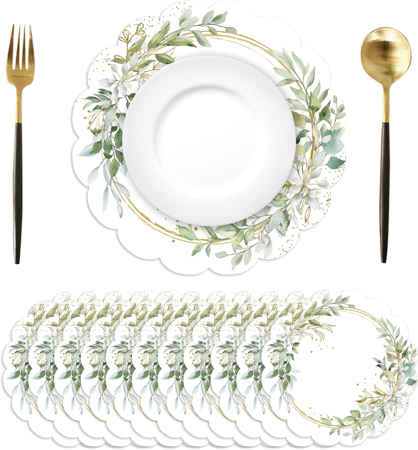 BAN 50Pcs Floral Round Paper Placemats,13.4 Inch Wildflower Disposable Place Mats Summer Scalloped Table Mats for Kitchen Dining Birthday Banquet Wedding Party Supplies