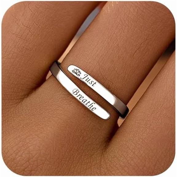 925 Sterling Silver Just Breathe Inspirational Rings for Women Daughter 14k Gold Plated Adjustable Tiny Hope Wrap Ring Open Healing Heart felt Encouragement Ring Jewelry Christmas Gifts