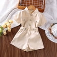 thumbnail image 2 of Felwors Children's Fashion Open Button Short Sleeve Top And Shorts Two Piece Set For European And Suitable For Children Aged 3 To 7, 2 of 8