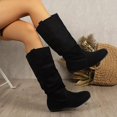 thumbnail image 4 of Women's Slouchy Round Toe Mid Calf Boots Soft Sole Faux Suede Pull on Low Heel Boots Fall Winter Casual Footwear Black, 4 of 9