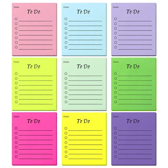 9 Pads 450 Sheets to Do List Sticky Notes, 3"x3.5" Bright Multi Colors Lined Notepad, Self-Adhesive Memo Post for Home Office Supplies