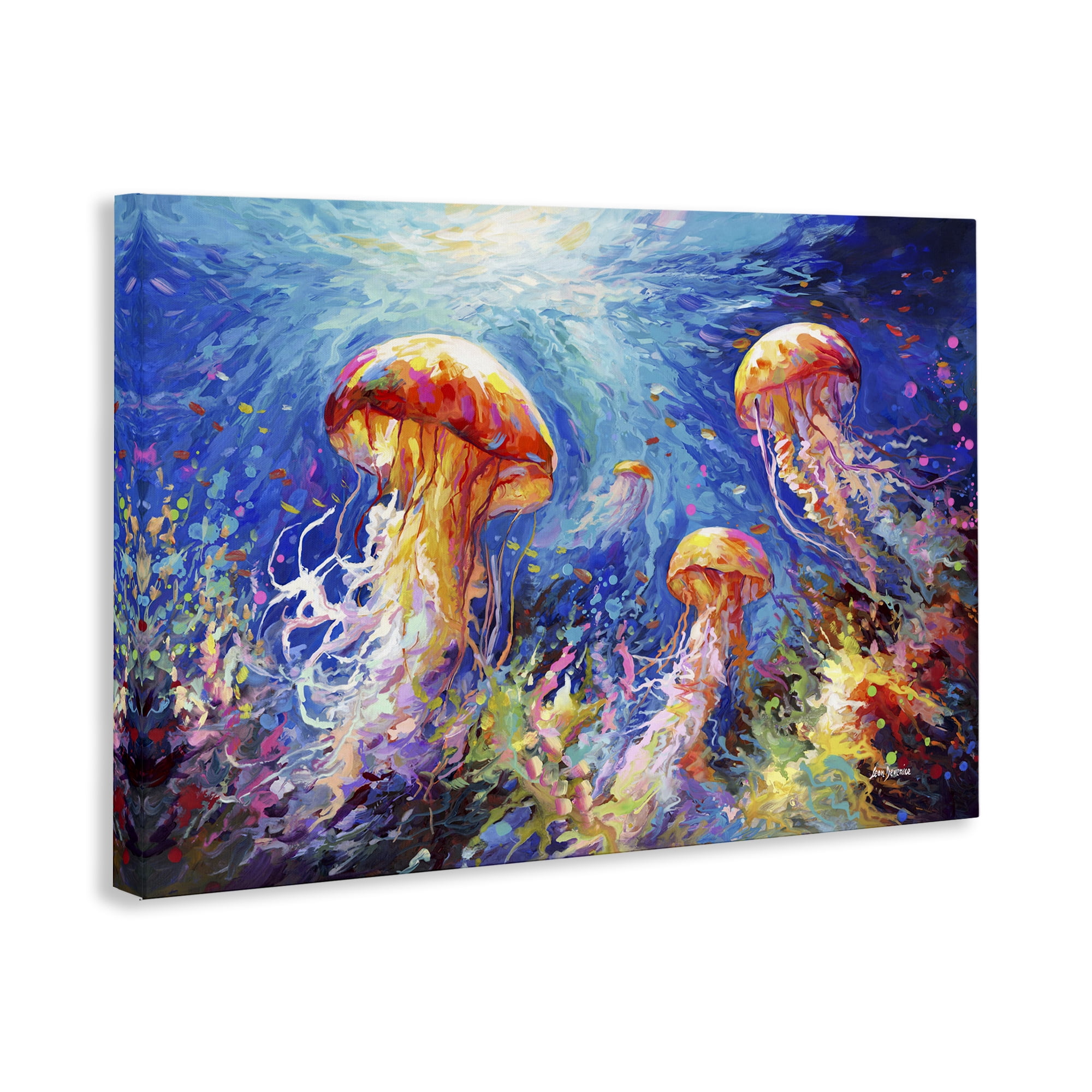 Stupell Industries Jellyfish Serenade Underwater Animals & Insects Painting Gallery Wrapped Canvas Art Print Wall Art, 45 x 30