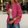 thumbnail image 4 of HomeDM Sequin Jacket for Women, Long Sleeve Front Zip Up Sparkle Casual Loose Fit Jacket Outerwear, Hot Pink, 4 of 7