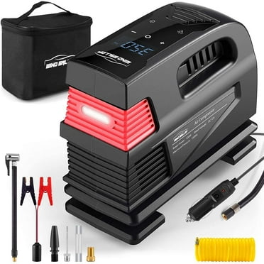 WindGallop Digital Tire Inflator Portable Air Compressor for Car Tires 12V DC Tire Pump Heavy Duty Touchscreen Car Air Pump for Car Bike Tires with Tire Pressure Gauge, Extra Air Hose, Battery Clamps