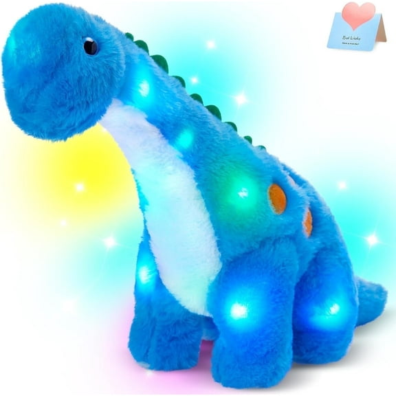 Houwsbaby 14” Blue Light up Dinosaur Stuffed Animal Floppy Night Lights Glow Pillow Long Neck Birthday Presents for Kids Toddler Girls and Boys