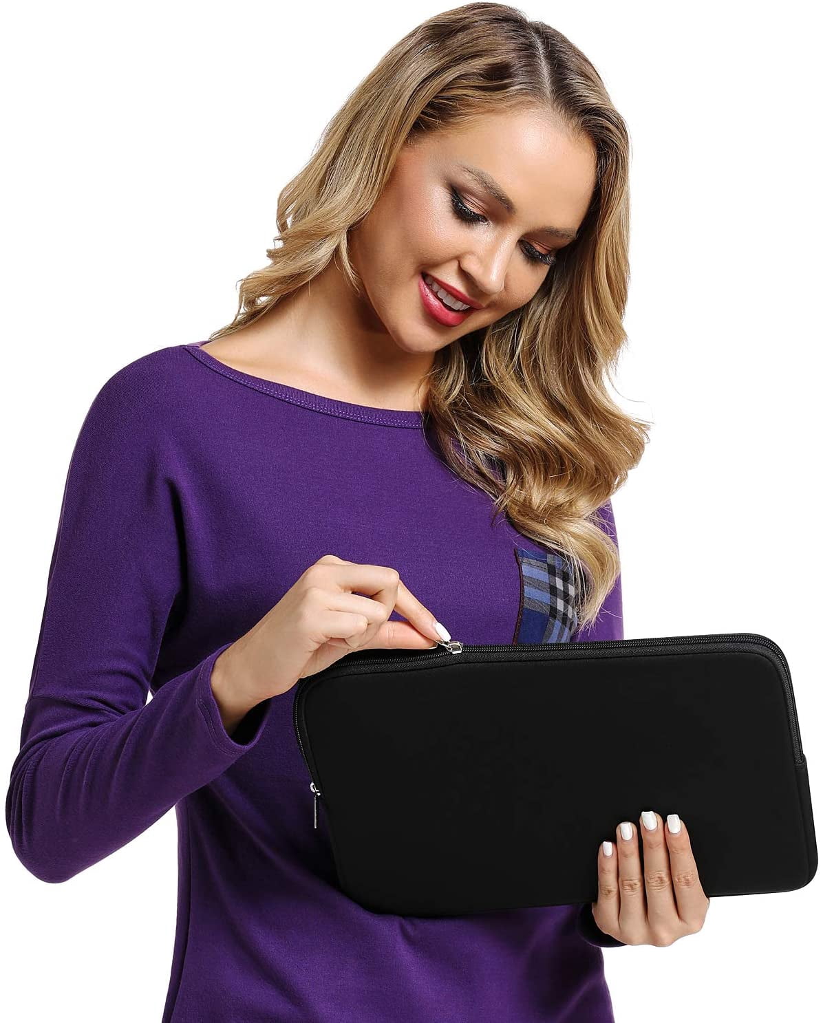 13-14 Inch Portable Laptop Sleeve Bag, Slim Computer Case with Zipper, Lightweight Carrying Cover for Commuting Office School Travel, Black