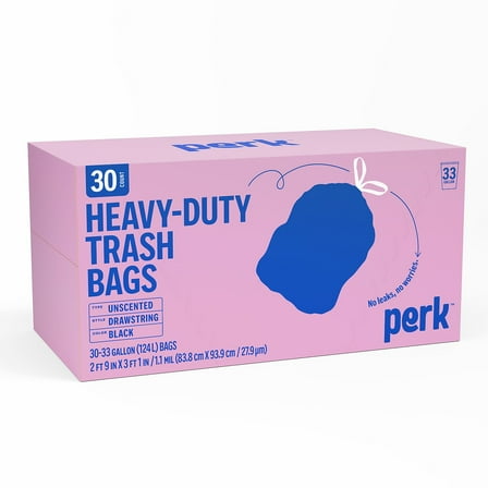 Staples Perk 33 Gallon Trash Bag Low Density 1.1 Mil Black PK56747