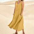 thumbnail image 2 of CHOK Robes d'Été Décontractées Femmes Coton Lin à Fleurs Robe Maxi Femme Sans Manches Débardeur Longue Fluide Robe Bohème Robes d'Été Fluides pour Adolescentes avec Poches Gris Foncé 3TG, 2 of 7