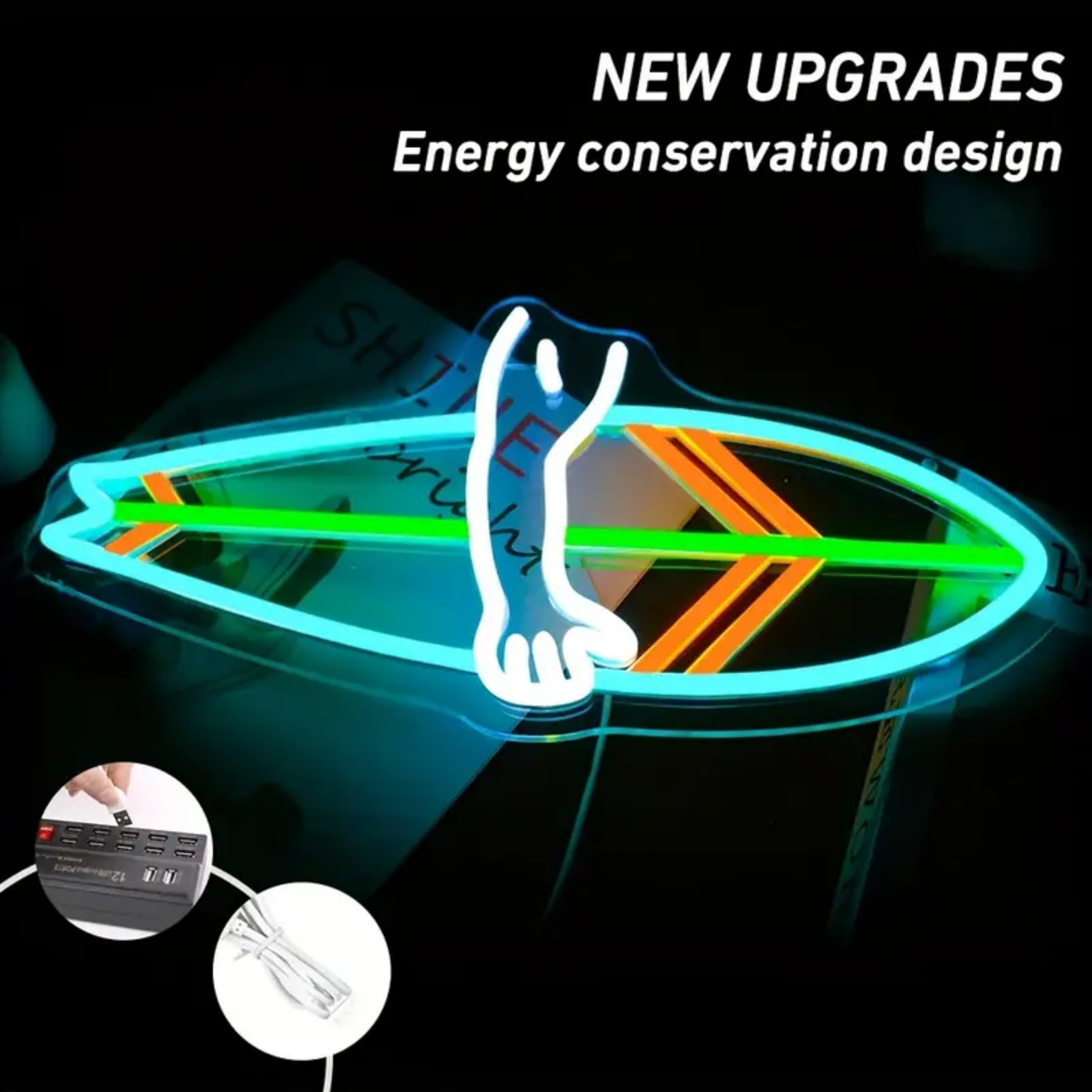 UPONRAY Surfboard Neon Signs, 15.7"*7.8" Dimmable & USB-Powered LED Neon Light, Stylish Wall Decor for Home, Beach Bar, Natatorium, Swimming Pool