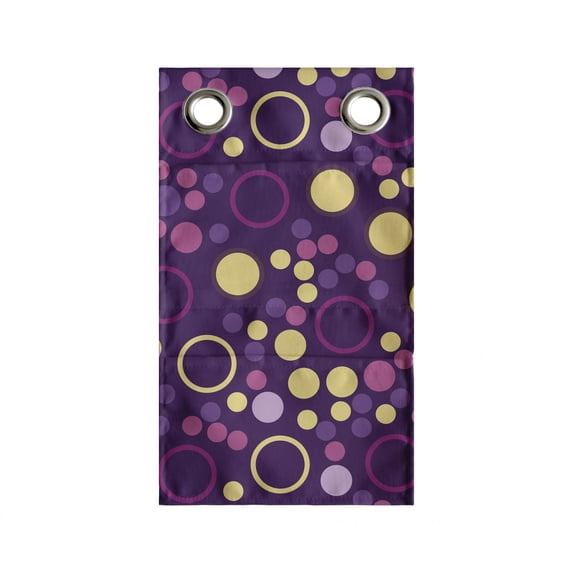 Abstract Hanging Pocket Organizer, Contemporary Pattern of Circles and Polka Dots, Printed Polyester Storage Bag with Pockets, 9" x 16", Purple Brown