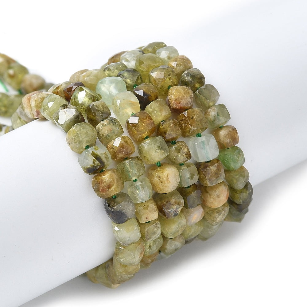 2Strand Natural Green Garnet Beads Strands Andradite Beads Faceted Cube 4x4~4.5x4~4.5mm Hole: 0.8mm about 94pcs/strand 15.16''(38.5cm)