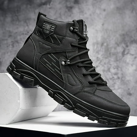 XGZHP3 Comfy Durable Mens Solid Colour High Top Boots for Outdoor Activities - Non Slip Street Style Lace Up Shoes