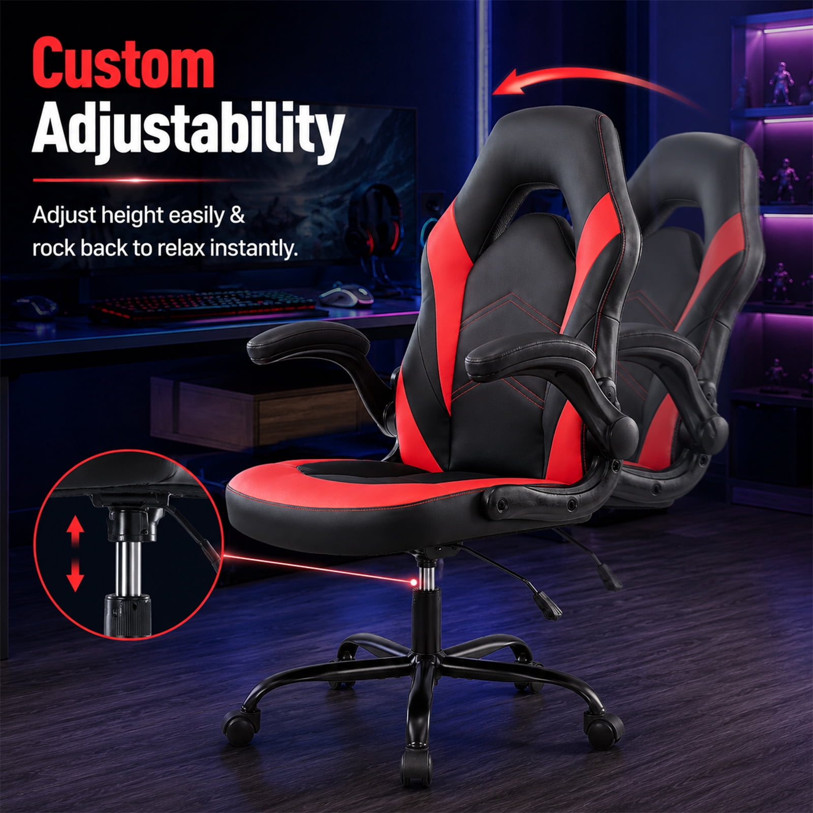 Alvantor Gaming Chair, PU Leather Comfortable Ergonomic Computer Chair Height Adjustable with Swivel and Lumbar Support